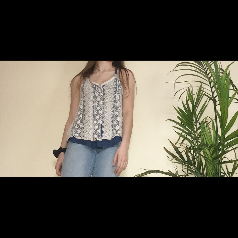 Navy blue lacey tank top